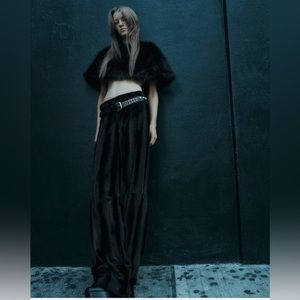 ZARA | FAUX FUR STRAIGHT LEG PANTS black